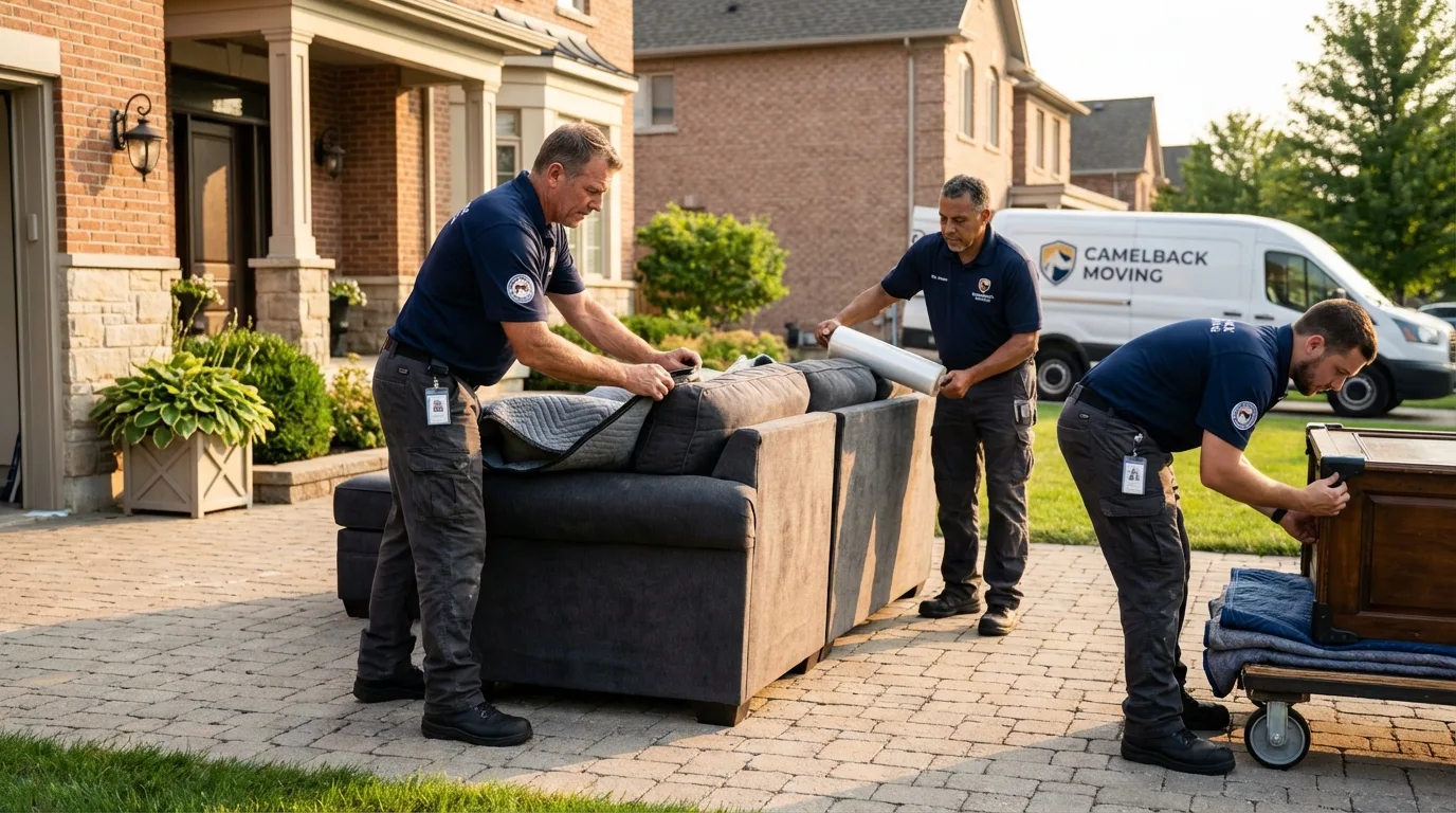Large estate moving crew wrapping furniture in West Palm Beach, FL